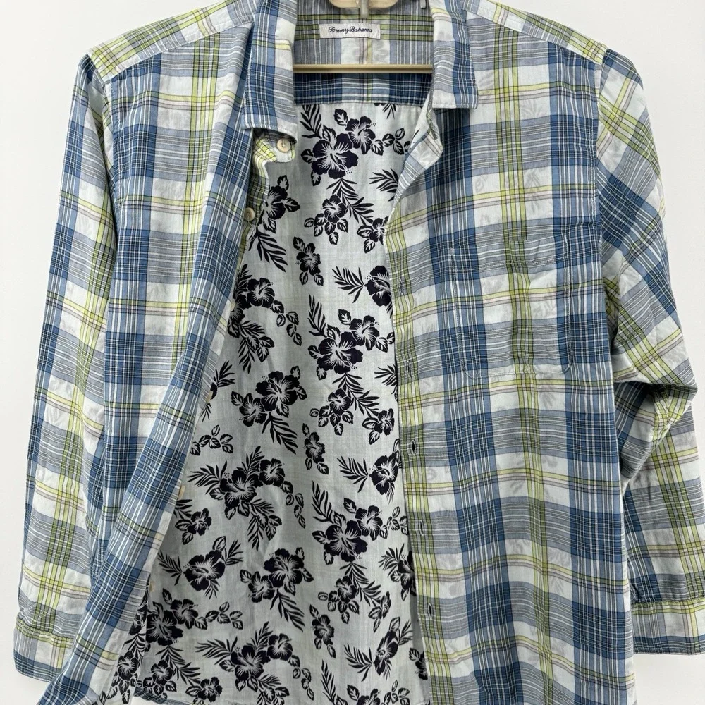 Tommy Bahama Mens XL Long Sleeve Plaid Inside Fabric Has Floral‎ Print Blue